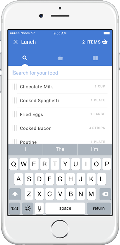 A screenshot of the food-logging experience in the Noom iOS app
